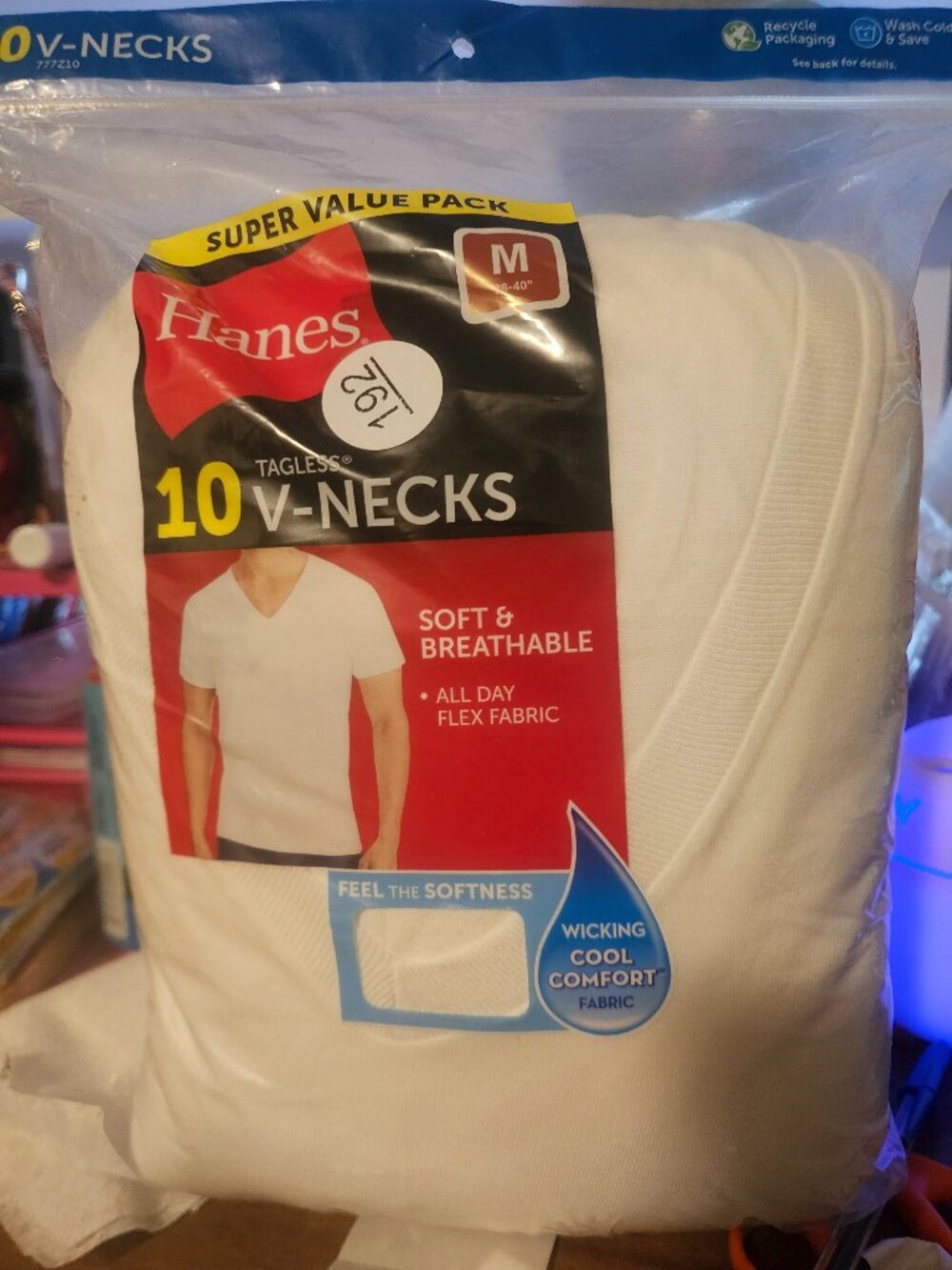 Hanes Mens V Neck Undershirts White ComfortSoft Tagless 10 pk Sz M - Picture 5 of 5